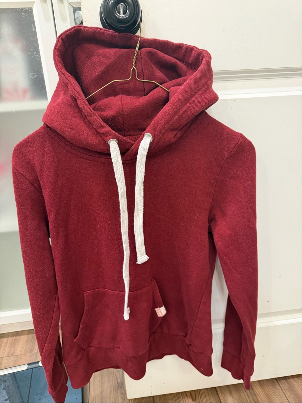 Women's Burgundy Pullover Hoodie with White Drawcords